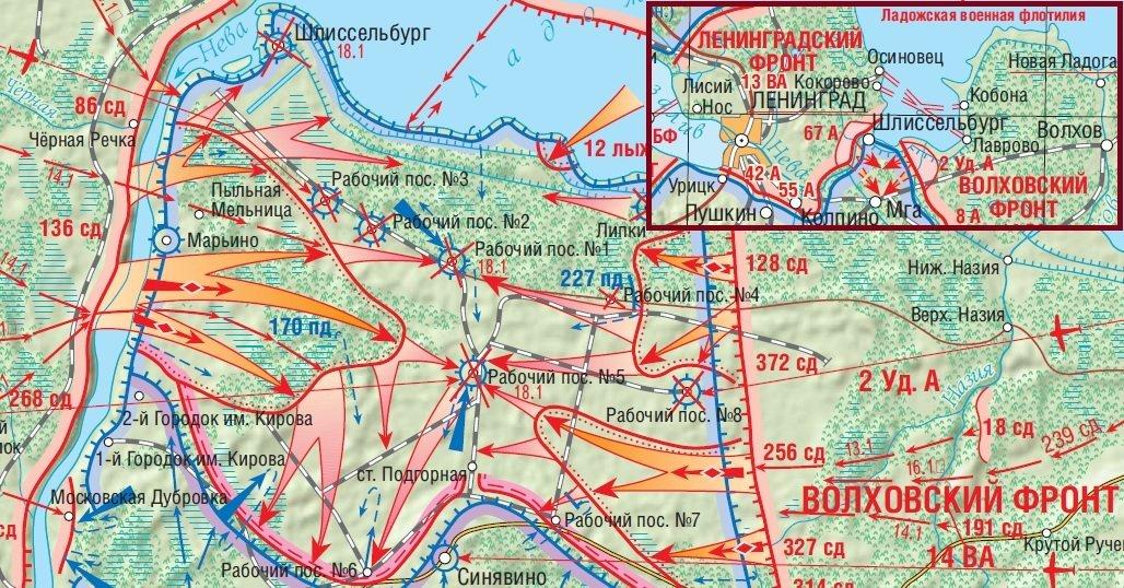 На схеме отражены события блокады ленинграда